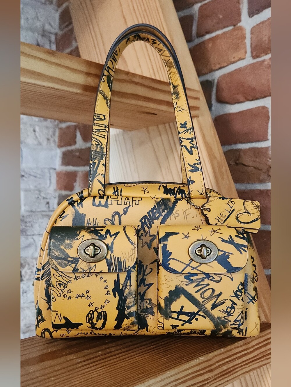 Coach Twin Turnlock 20 In Ochre With Graffiti Print